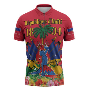Afro-Haitians Independence Day Zipper Polo Shirt Le Marron Inconnu Unity Makes Strength