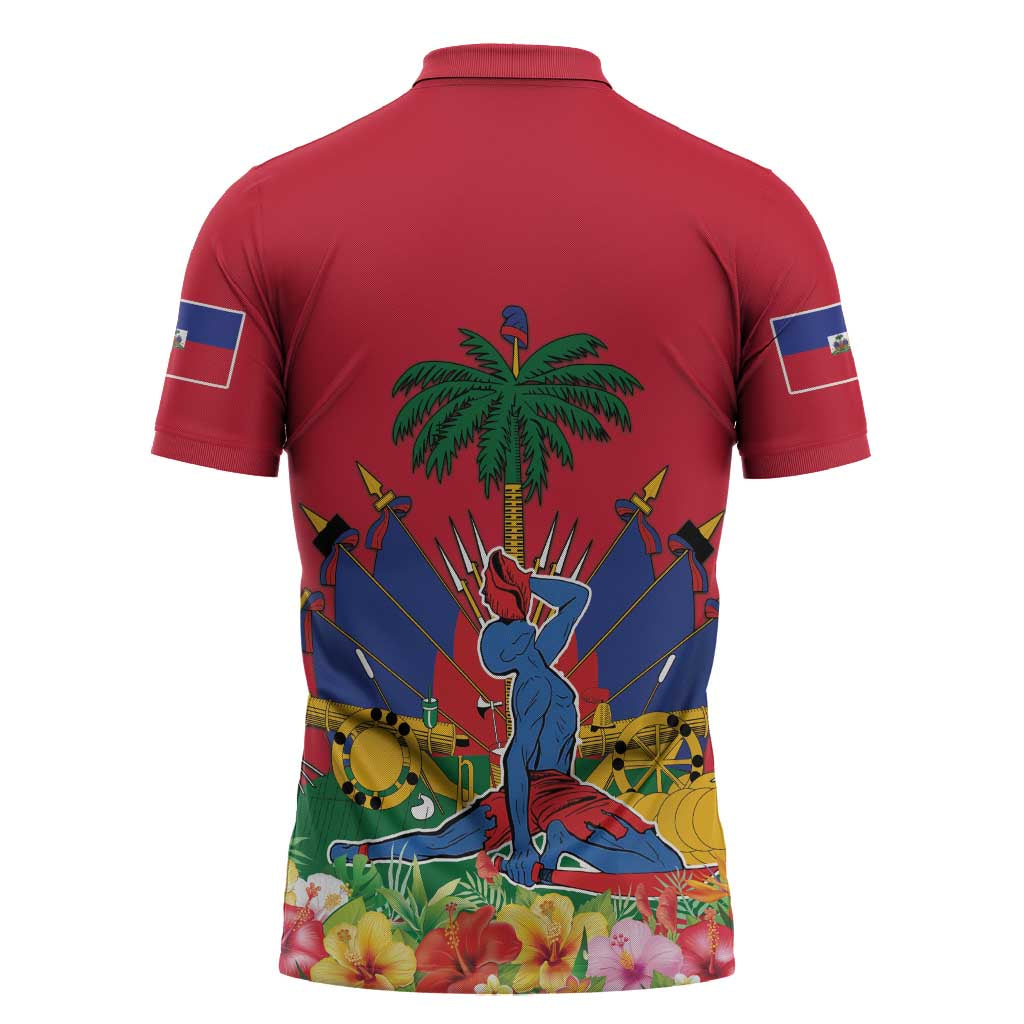 Afro-Haitians Independence Day Zipper Polo Shirt Le Marron Inconnu Unity Makes Strength