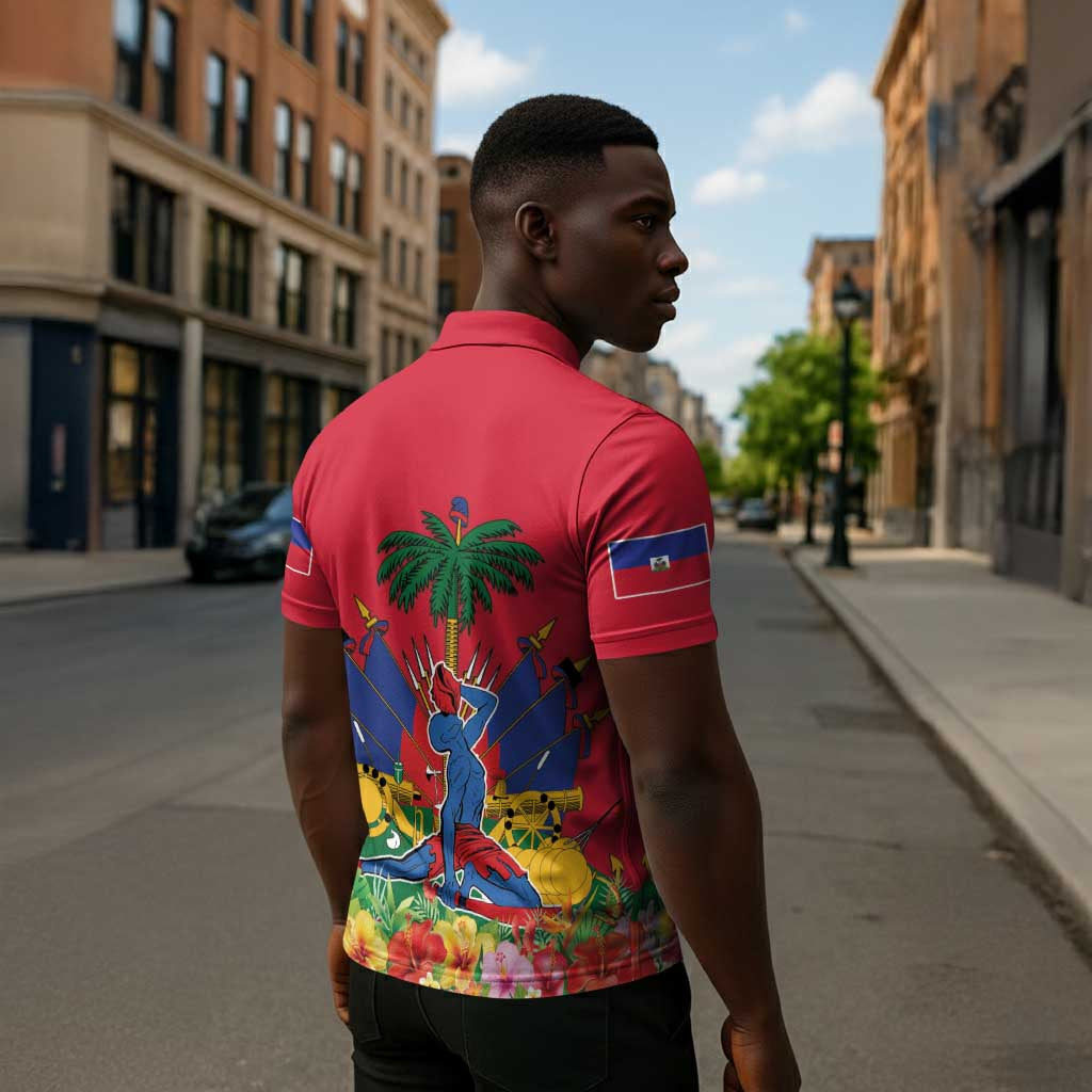 Afro-Haitians Independence Day Zipper Polo Shirt Le Marron Inconnu Unity Makes Strength