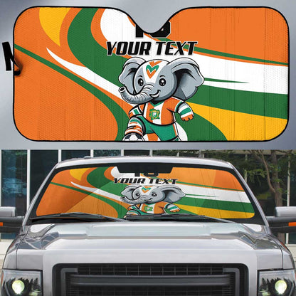 Custom Ivory Coast Football Auto Sun Shade Les Elephants Mascot - African Pride