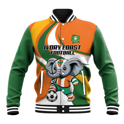 Custom Ivory Coast Football Baseball Jacket Les Elephants Mascot - African Pride
