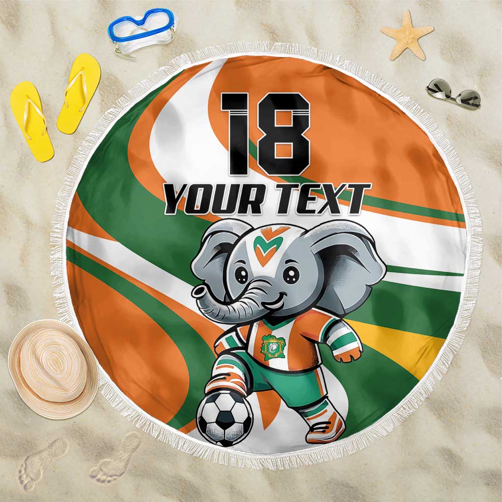 Custom Ivory Coast Football Beach Blanket Les Elephants Mascot - African Pride