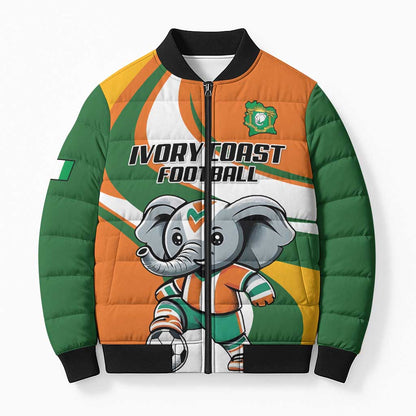 Custom Ivory Coast Football Bomber Puffer Jacket Les Elephants Mascot - African Pride