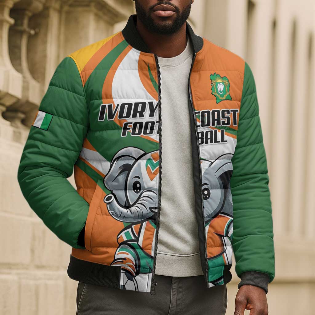 Custom Ivory Coast Football Bomber Puffer Jacket Les Elephants Mascot - African Pride