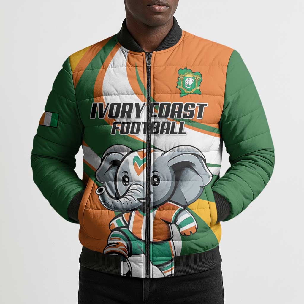 Custom Ivory Coast Football Bomber Puffer Jacket Les Elephants Mascot - African Pride