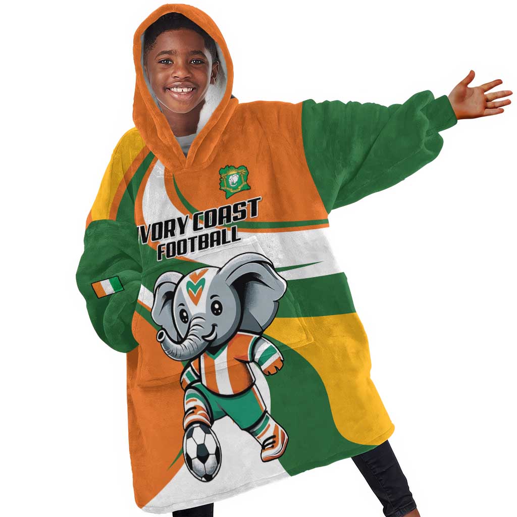 Custom Ivory Coast Football Kid Wearable Blanket Hoodie Les Elephants Mascot - African Pride