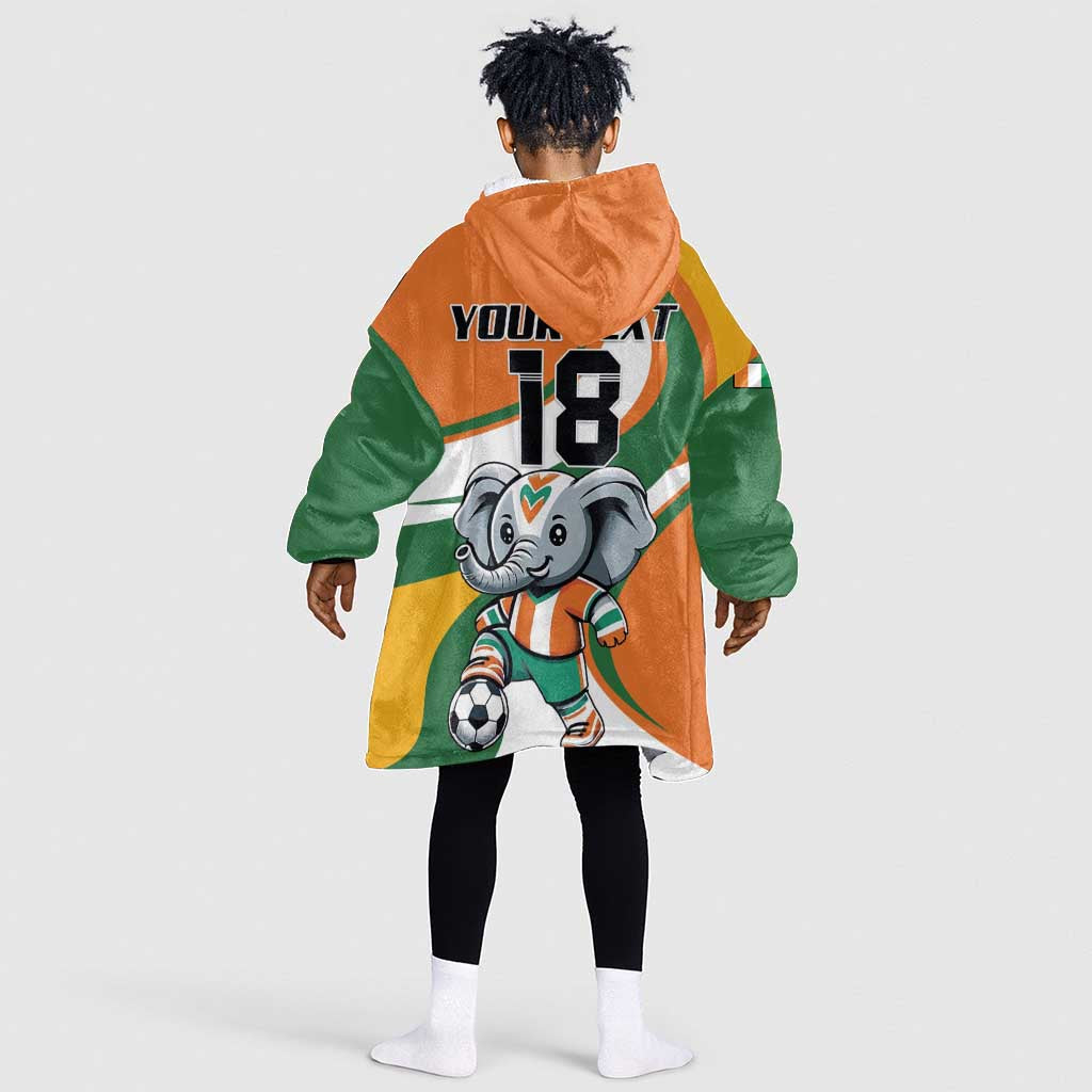 Custom Ivory Coast Football Kid Wearable Blanket Hoodie Les Elephants Mascot - African Pride