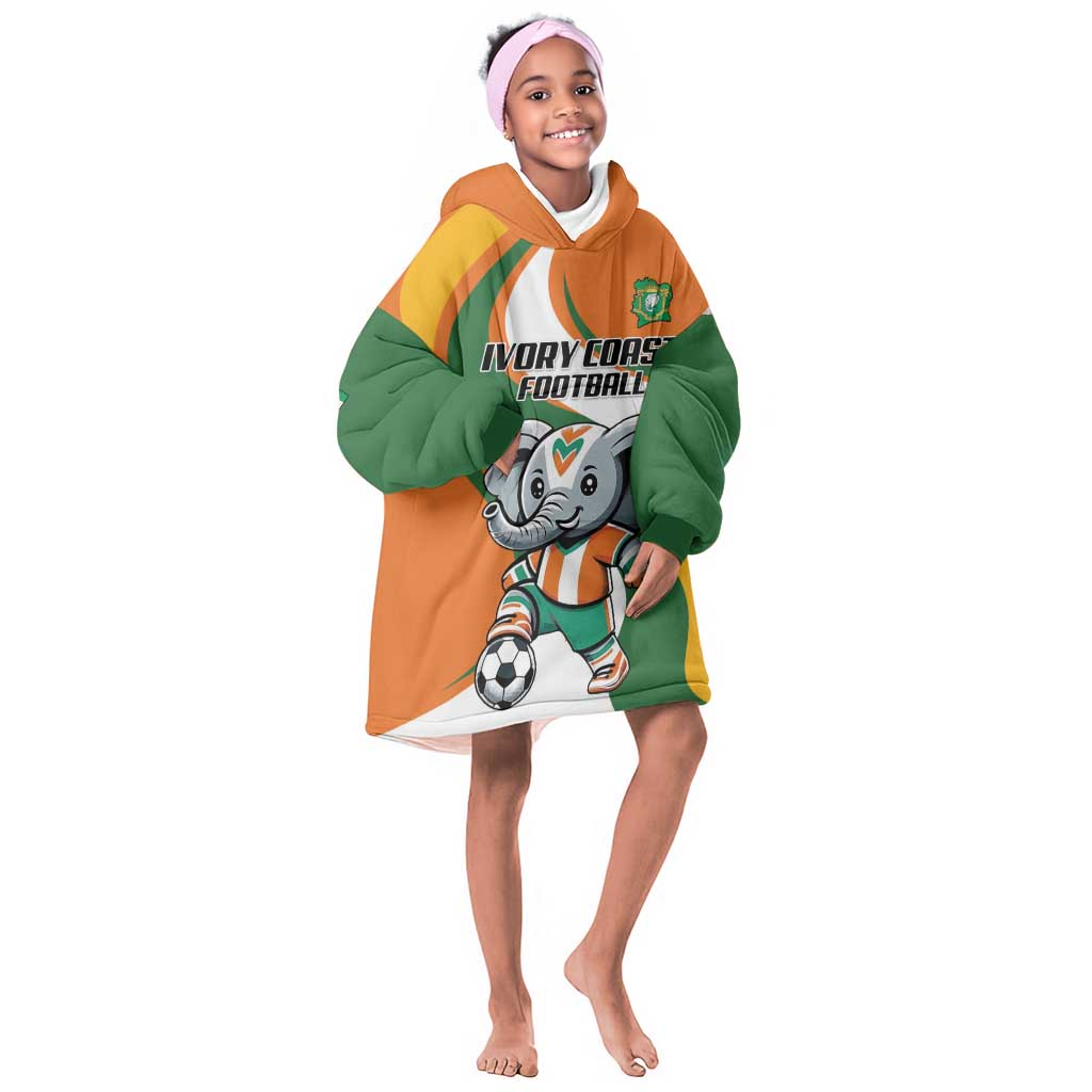 Custom Ivory Coast Football Kid Wearable Blanket Hoodie Les Elephants Mascot - African Pride
