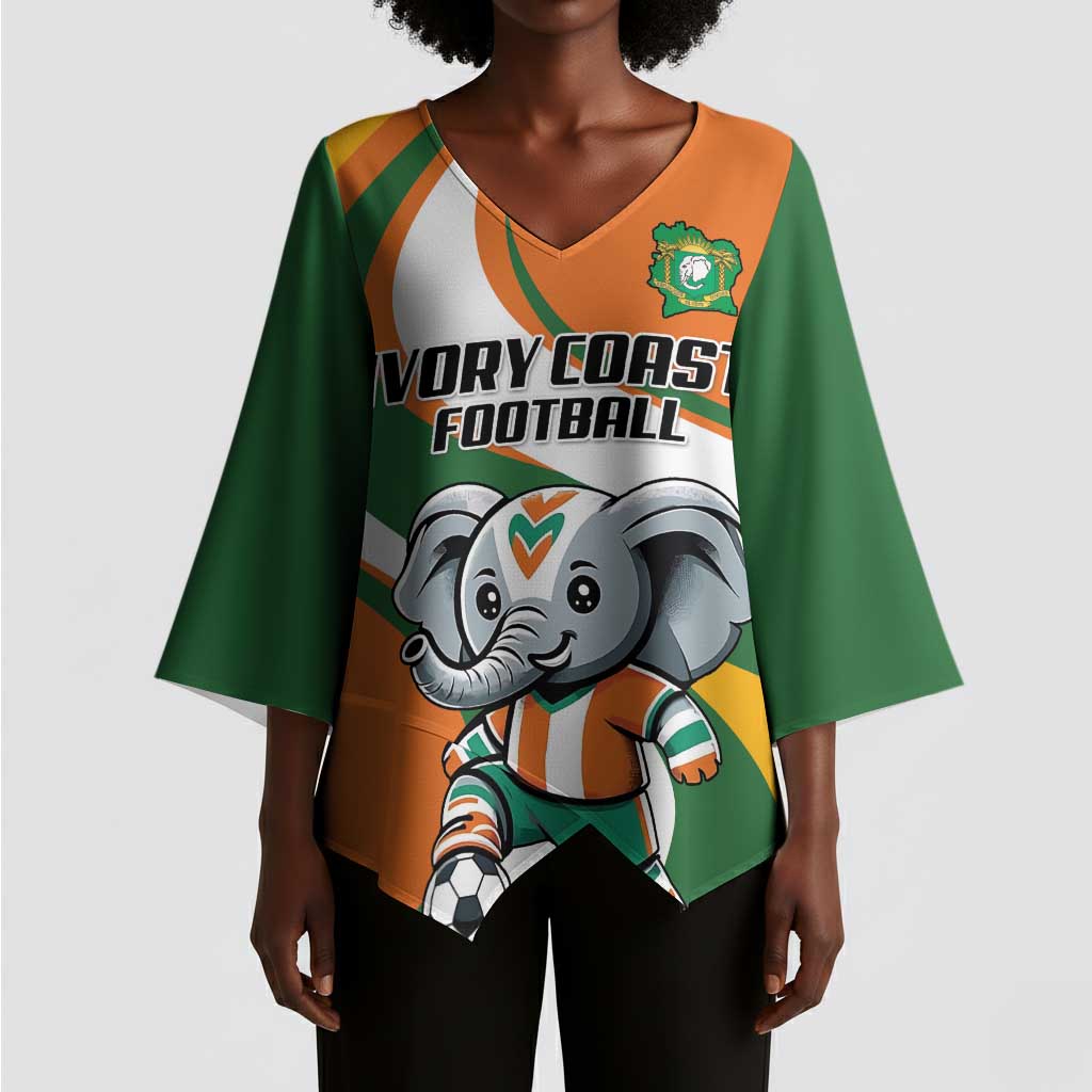 Custom Ivory Coast Football Kimono Sleeve Blouse Les Elephants Mascot - African Pride