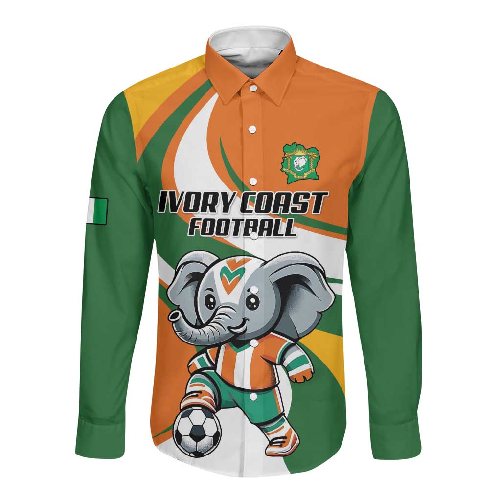 Custom Ivory Coast Football Long Sleeve Button Shirt Les Elephants Mascot - African Pride