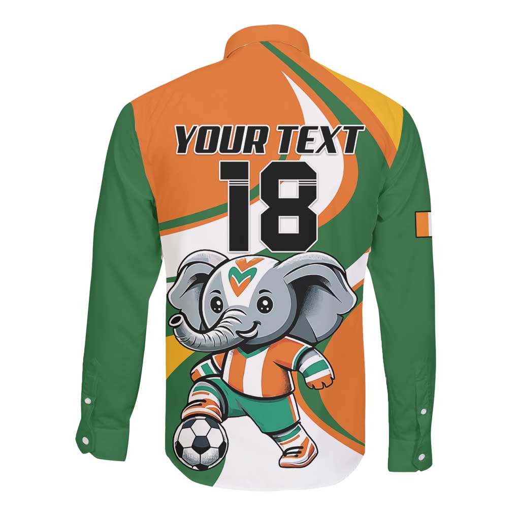 Custom Ivory Coast Football Long Sleeve Button Shirt Les Elephants Mascot - African Pride