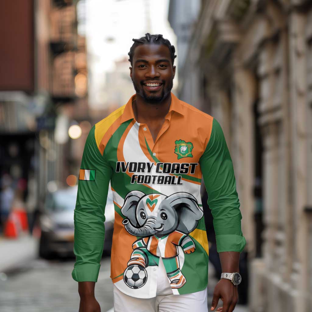 Custom Ivory Coast Football Long Sleeve Button Shirt Les Elephants Mascot - African Pride