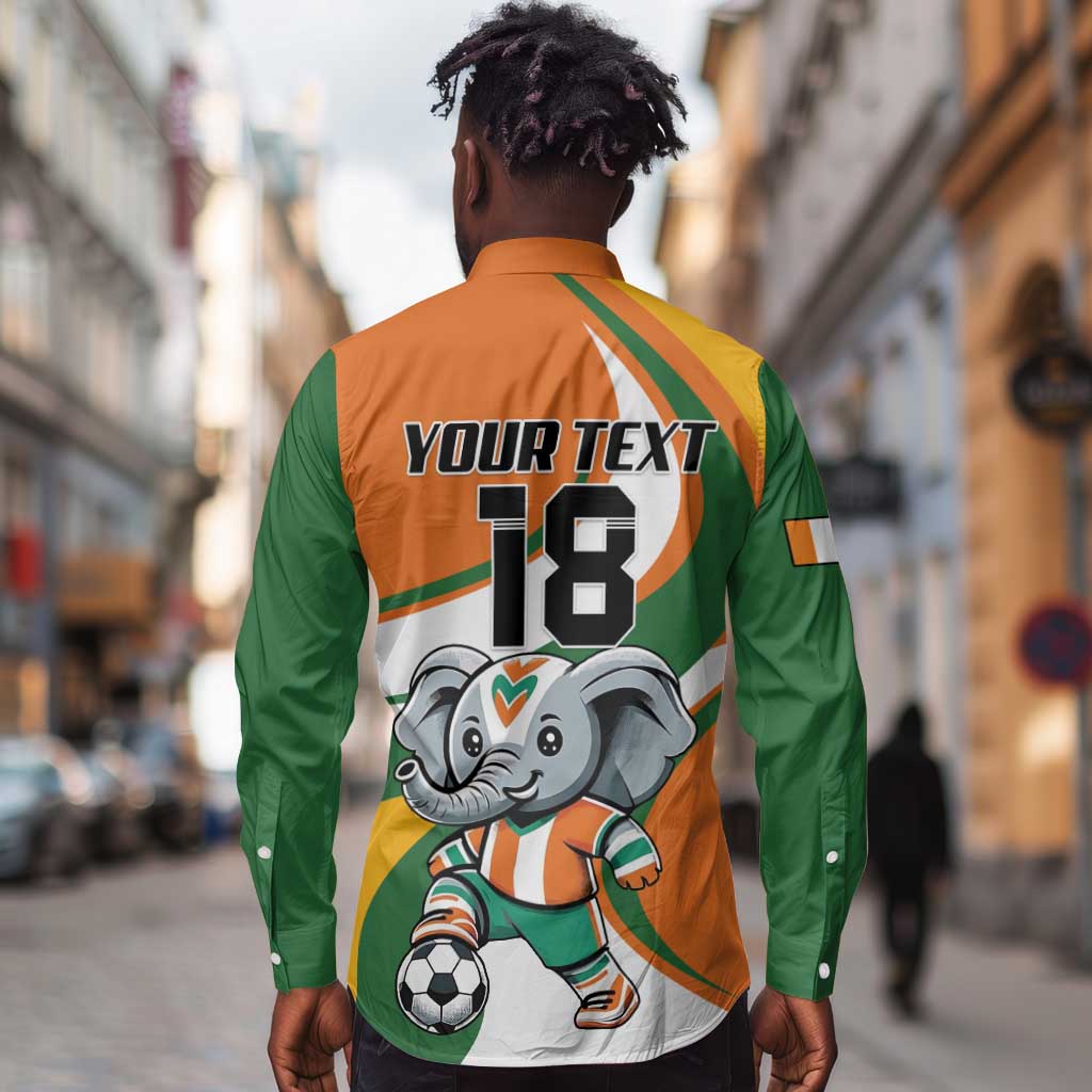 Custom Ivory Coast Football Long Sleeve Button Shirt Les Elephants Mascot - African Pride