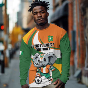 Custom Ivory Coast Football Long Sleeve Shirt Les Elephants Mascot - African Pride