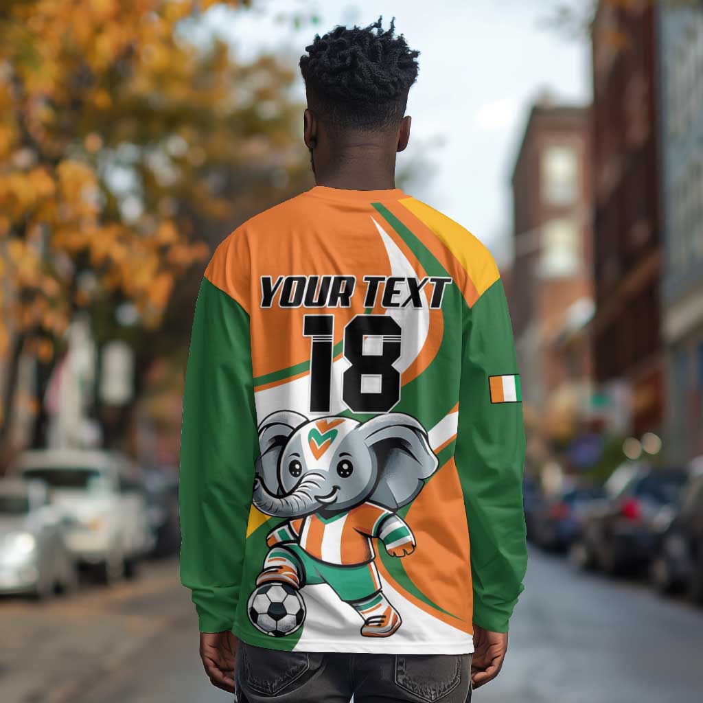 Custom Ivory Coast Football Long Sleeve Shirt Les Elephants Mascot - African Pride