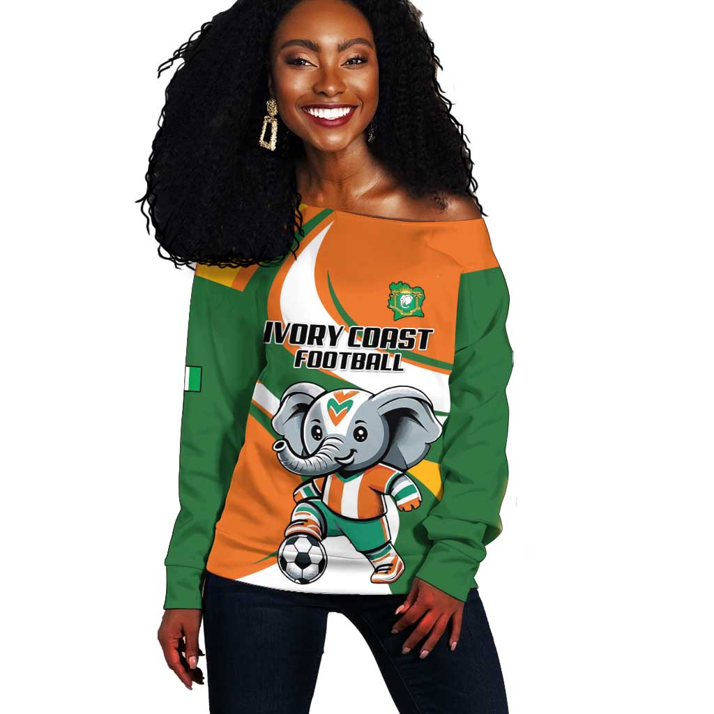 Custom Ivory Coast Football Off Shoulder Sweater Les Elephants Mascot - African Pride