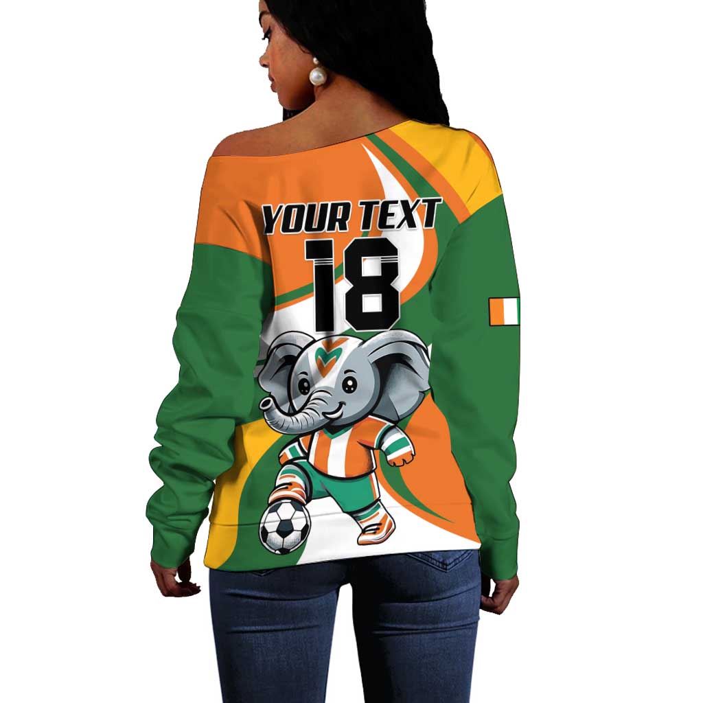 Custom Ivory Coast Football Off Shoulder Sweater Les Elephants Mascot - African Pride
