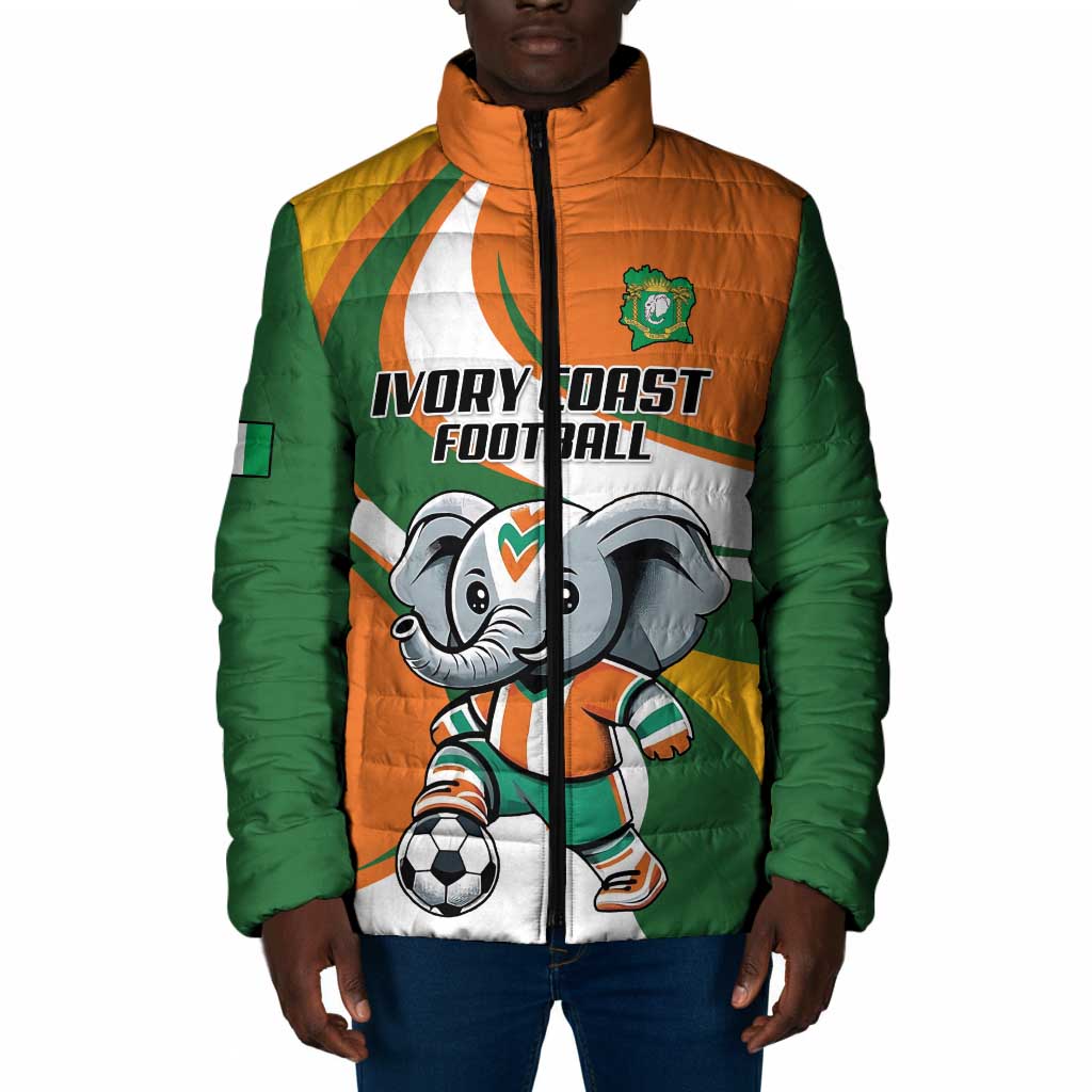 Custom Ivory Coast Football Padded Jacket Les Elephants Mascot - African Pride