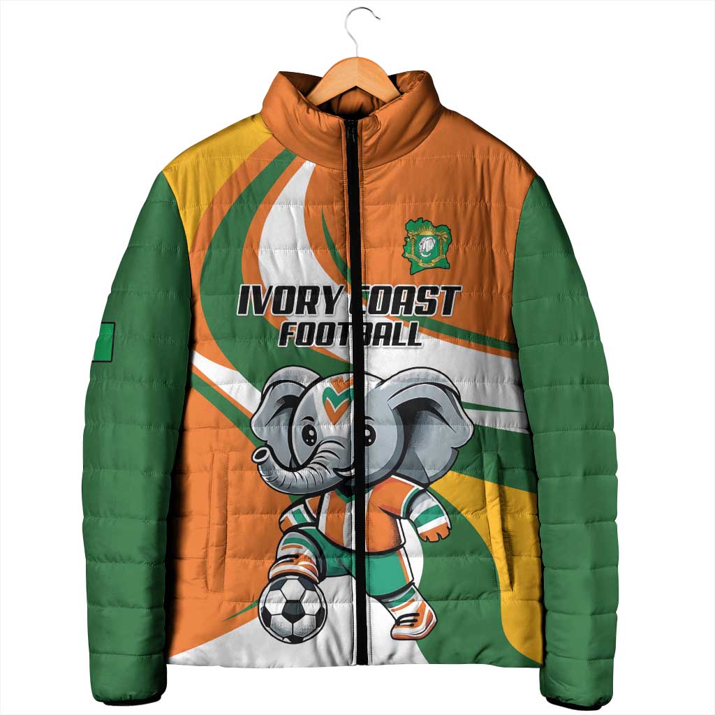 Custom Ivory Coast Football Padded Jacket Les Elephants Mascot - African Pride