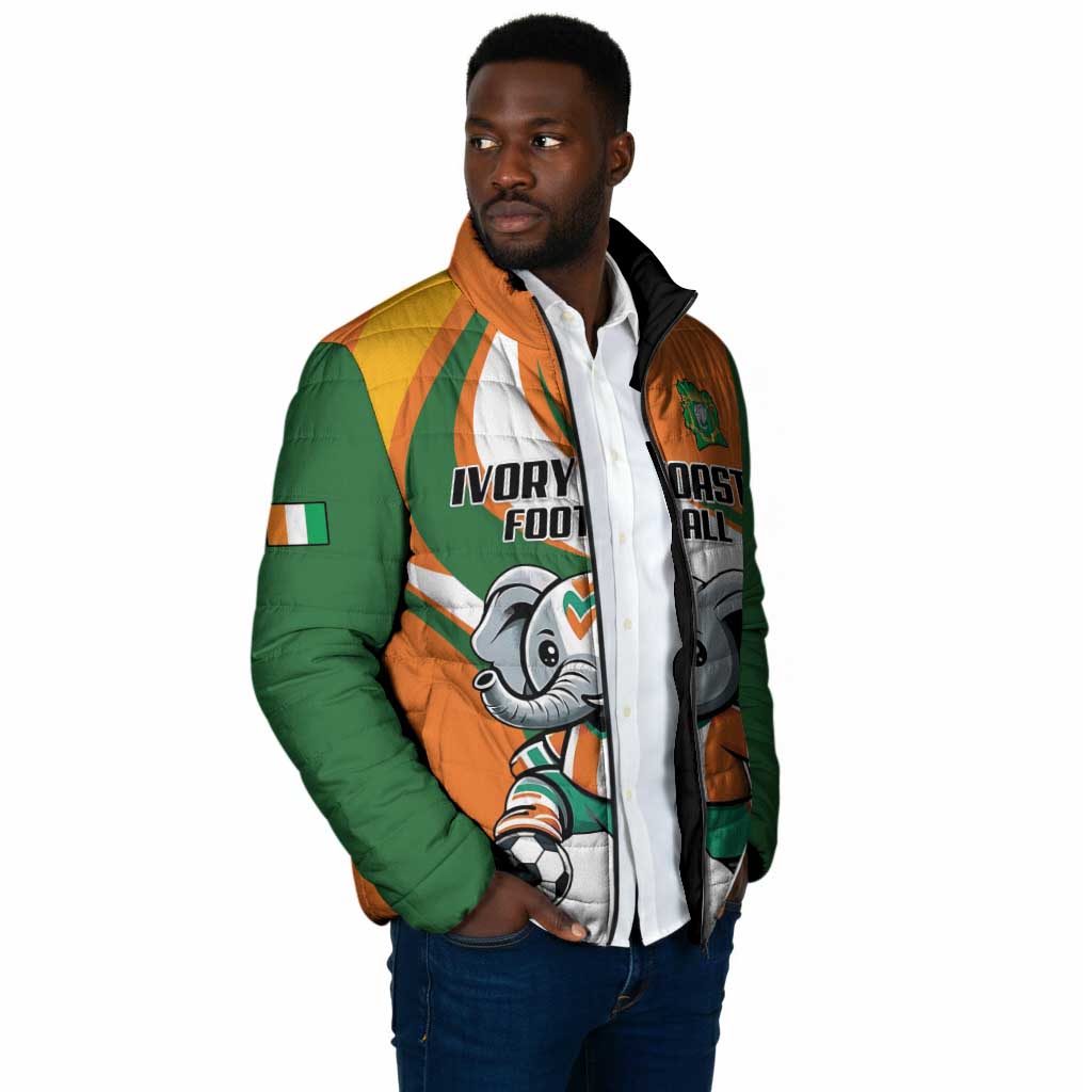 Custom Ivory Coast Football Padded Jacket Les Elephants Mascot - African Pride