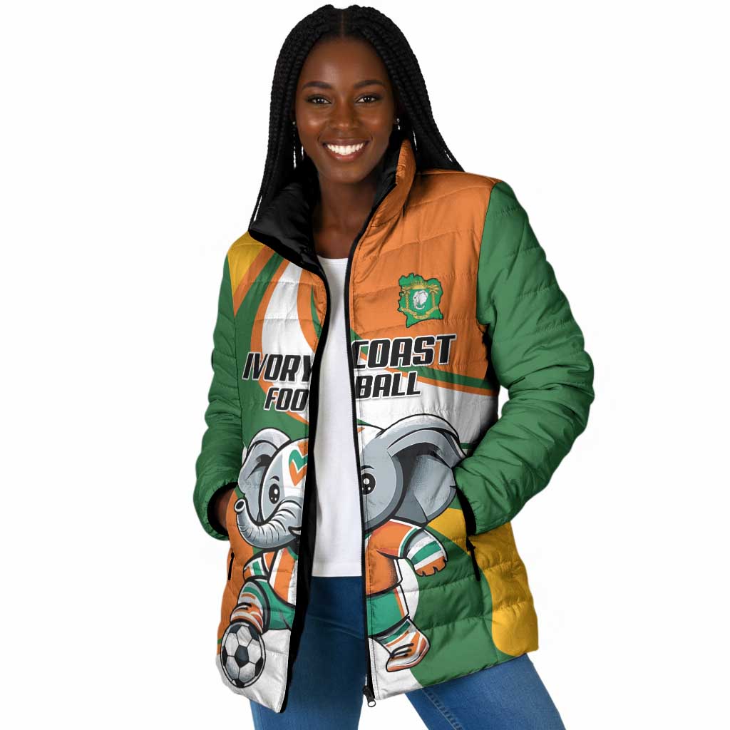 Custom Ivory Coast Football Padded Jacket Les Elephants Mascot - African Pride