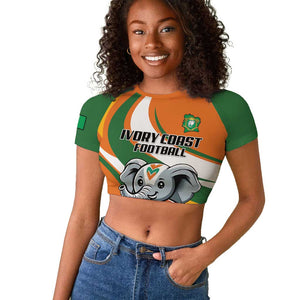Custom Ivory Coast Football Raglan Cropped T shirt Les Elephants Mascot LT18