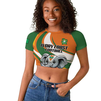 Custom Ivory Coast Football Raglan Cropped T shirt Les Elephants Mascot LT18