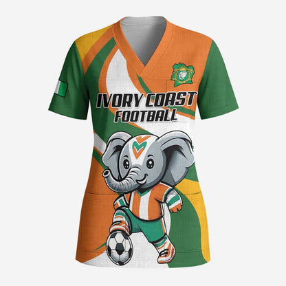 Custom Ivory Coast Football Scrub Top Les Elephants Mascot - African Pride