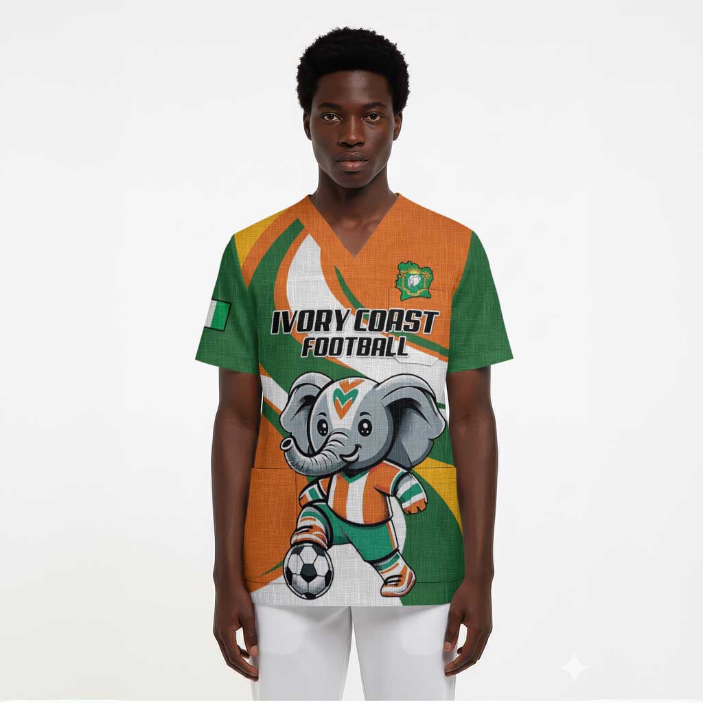 Custom Ivory Coast Football Scrub Top Les Elephants Mascot - African Pride