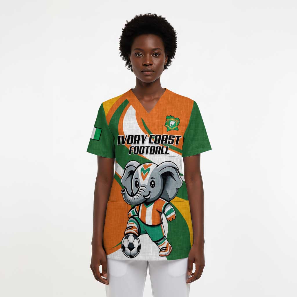 Custom Ivory Coast Football Scrub Top Les Elephants Mascot - African Pride