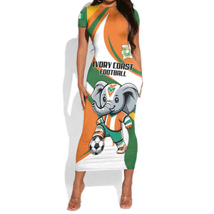 Custom Ivory Coast Football Short Sleeve Bodycon Dress Les Elephants Mascot LT18