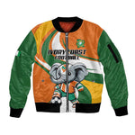 Custom Ivory Coast Football Sleeve Zip Bomber Jacket Les Elephants Mascot - African Pride