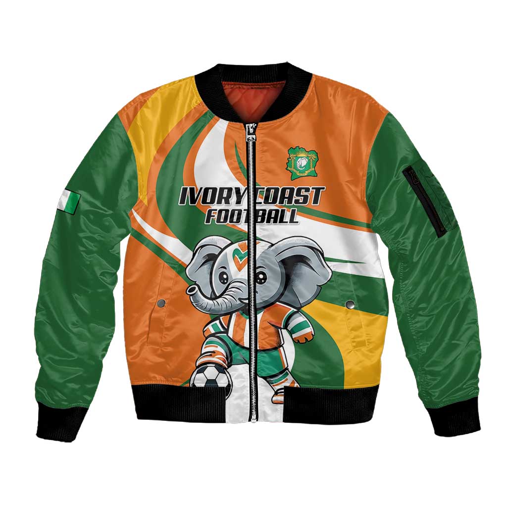Custom Ivory Coast Football Sleeve Zip Bomber Jacket Les Elephants Mascot - African Pride