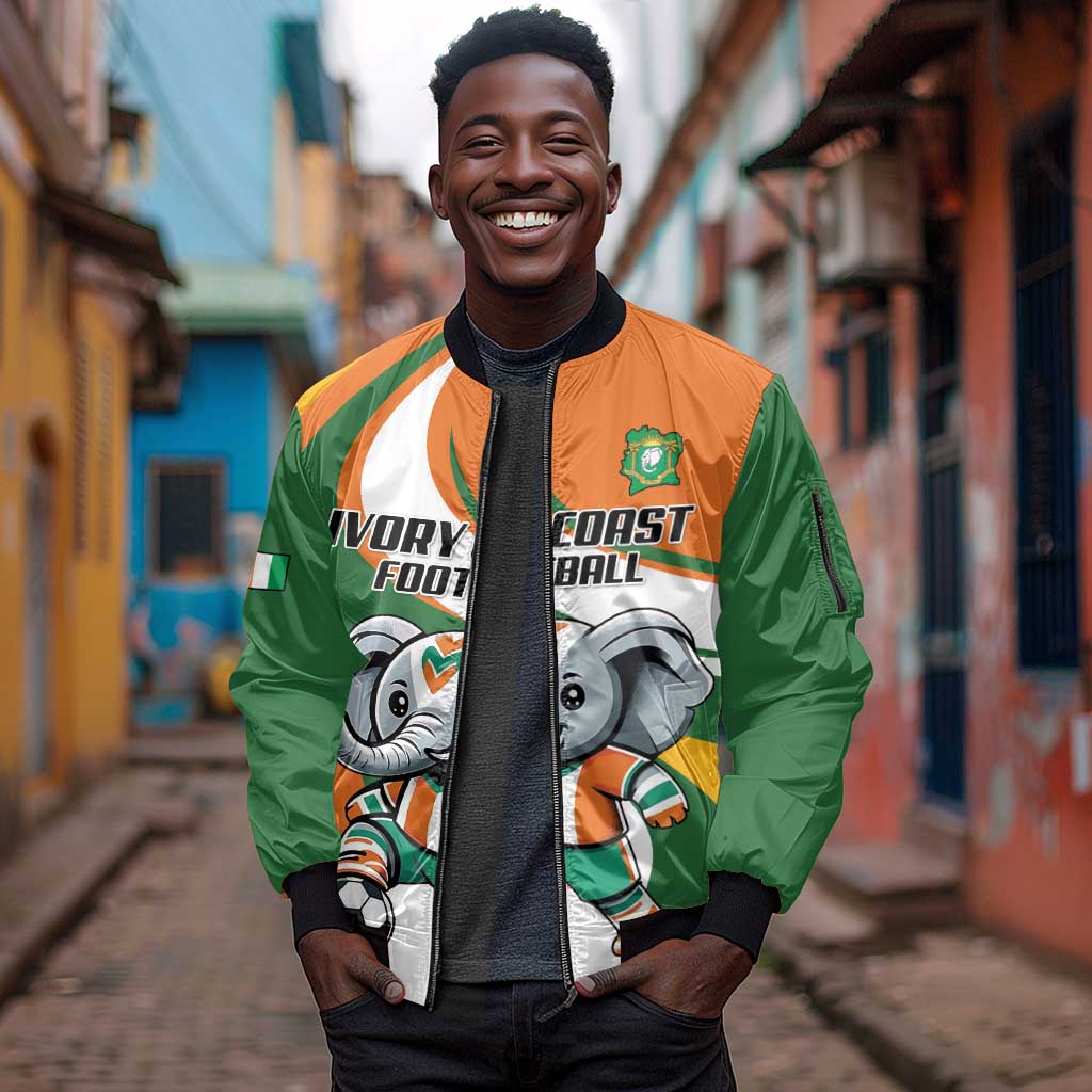 Custom Ivory Coast Football Sleeve Zip Bomber Jacket Les Elephants Mascot - African Pride
