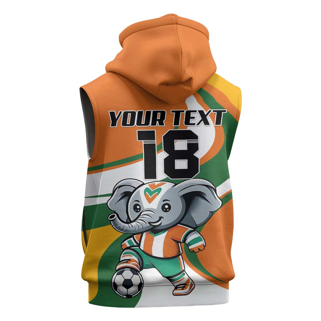 Custom Ivory Coast Football Sleeveless Hoodie Les Elephants Mascot - African Pride