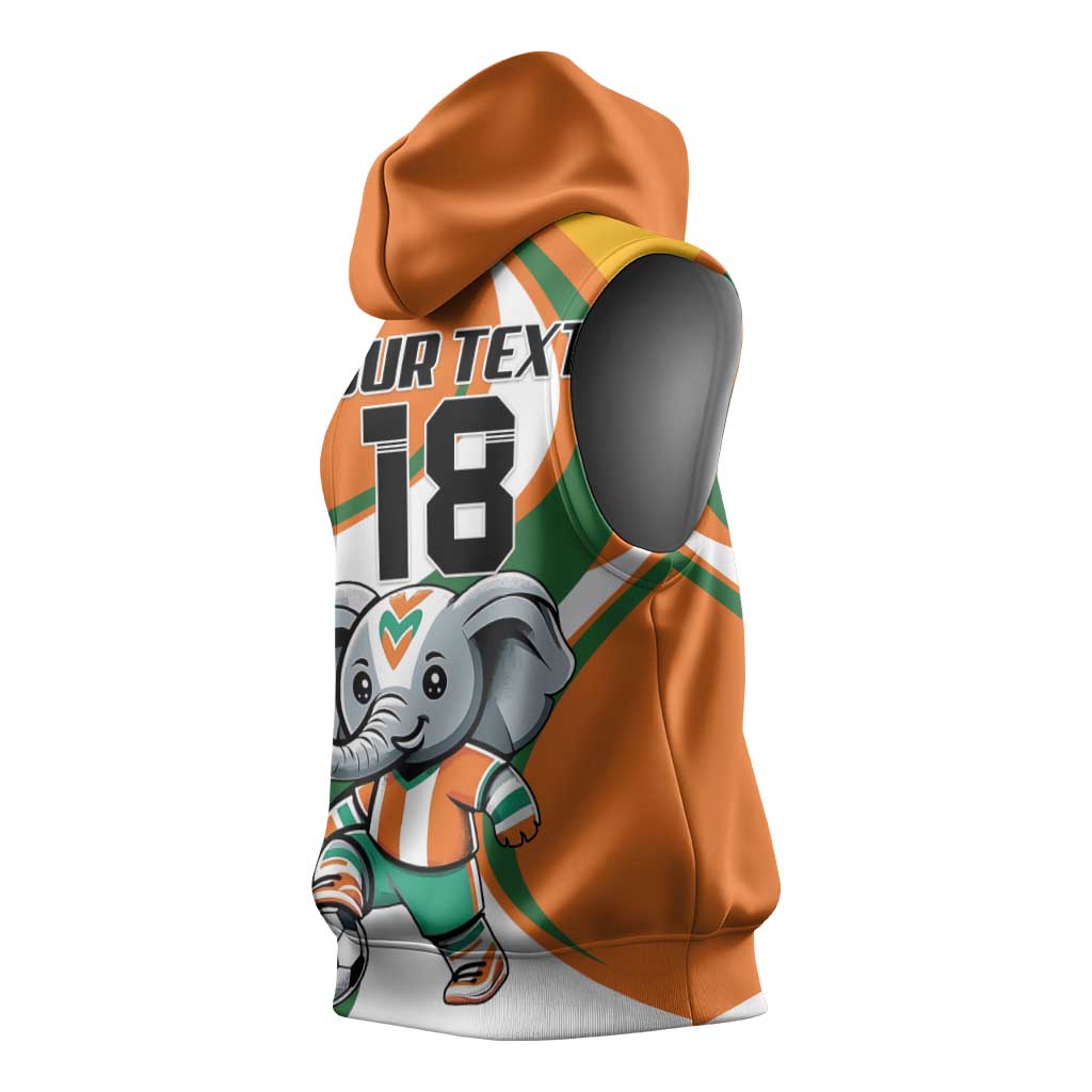 Custom Ivory Coast Football Sleeveless Hoodie Les Elephants Mascot - African Pride