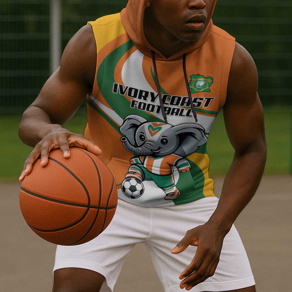 Custom Ivory Coast Football Sleeveless Hoodie Les Elephants Mascot - African Pride