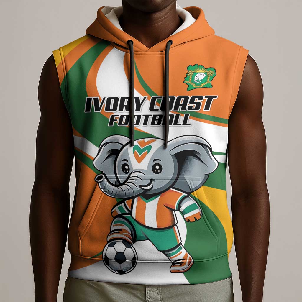 Custom Ivory Coast Football Sleeveless Hoodie Les Elephants Mascot - African Pride
