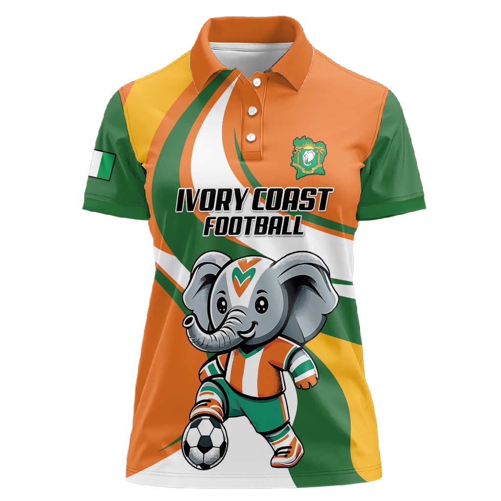 Custom Ivory Coast Football Women Polo Shirt Les Elephants Mascot LT18