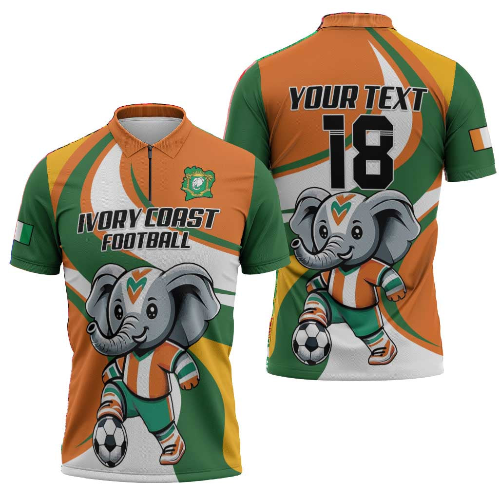 Custom Ivory Coast Football Zipper Polo Shirt Les Elephants Mascot - African Pride