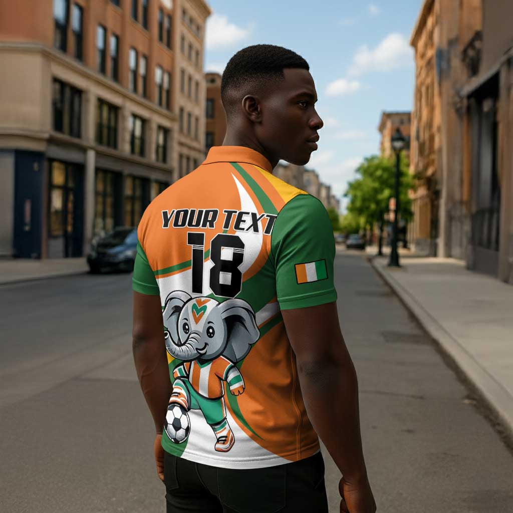 Custom Ivory Coast Football Zipper Polo Shirt Les Elephants Mascot - African Pride