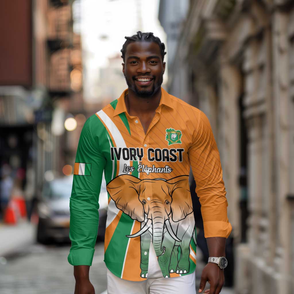 Custom Ivory Coast Football Long Sleeve Button Shirt Les Elephants Spirit - African Pride