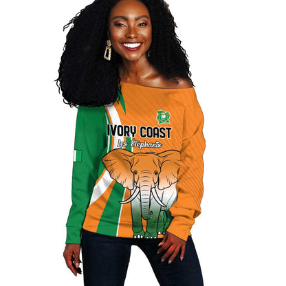 Custom Ivory Coast Football Off Shoulder Sweater Les Elephants Spirit - African Pride