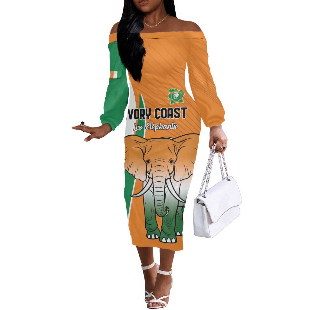Custom Ivory Coast Football Off The Shoulder Long Sleeve Dress Les Elephants Spirit - African Pride