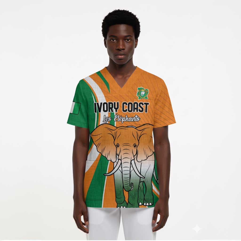 Custom Ivory Coast Football Scrub Top Les Elephants Spirit - African Pride