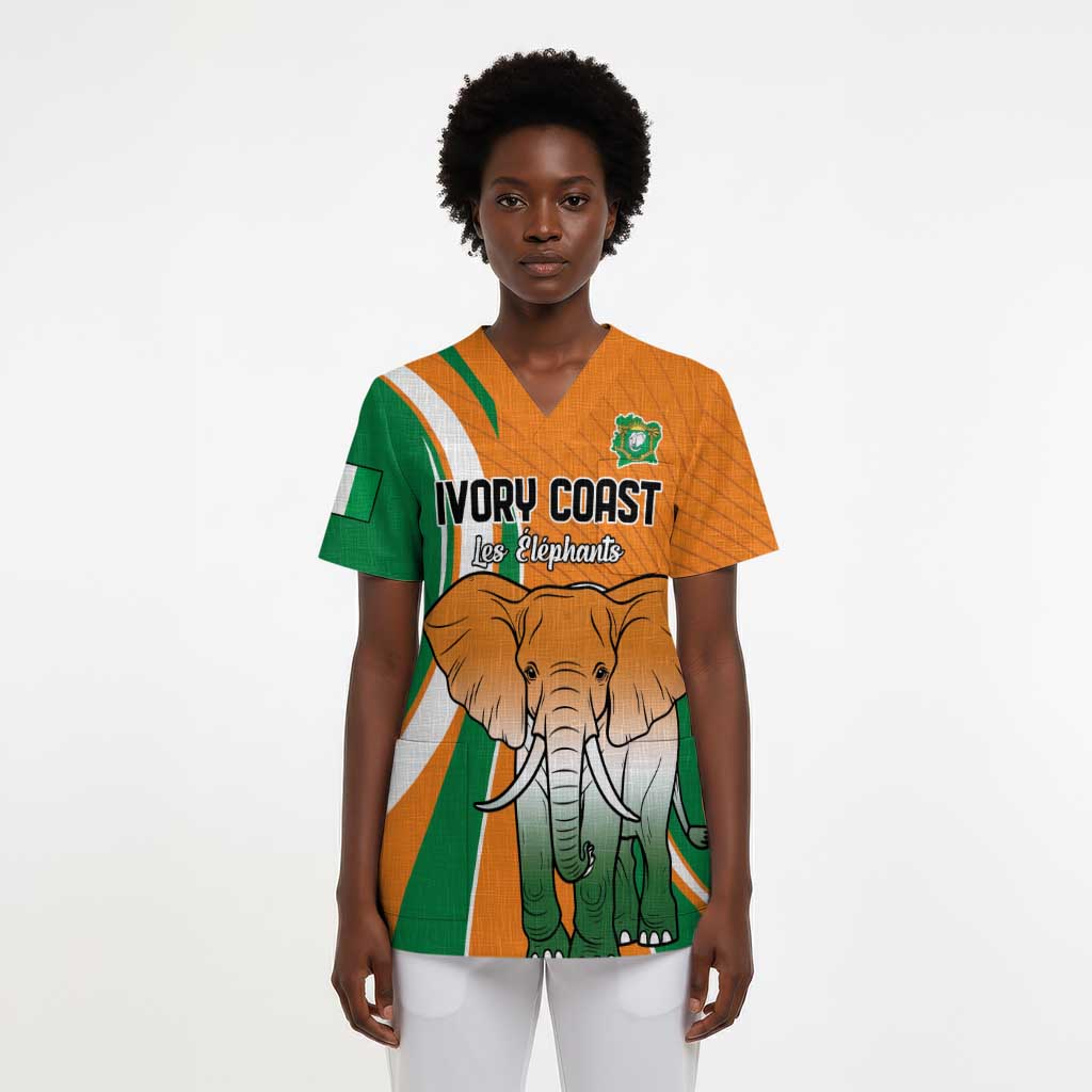 Custom Ivory Coast Football Scrub Top Les Elephants Spirit - African Pride