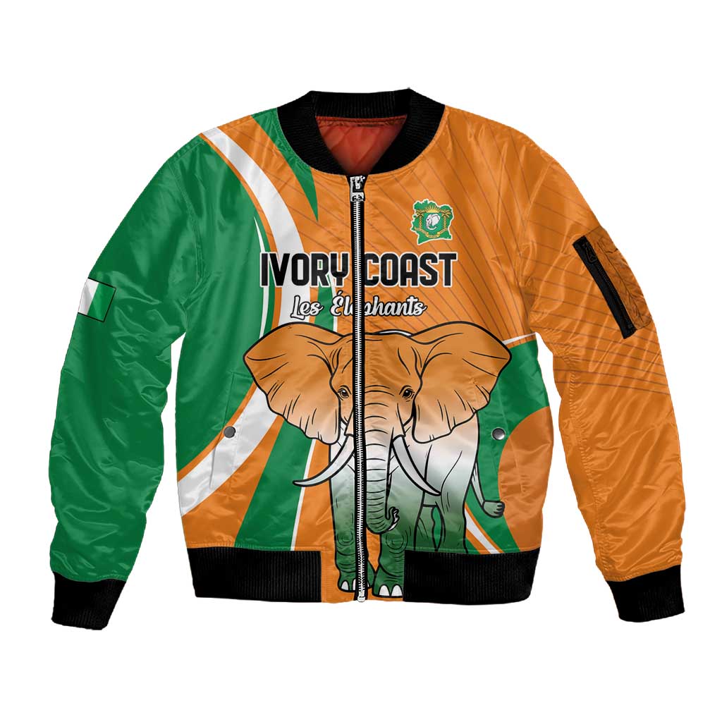 Custom Ivory Coast Football Sleeve Zip Bomber Jacket Les Elephants Spirit - African Pride