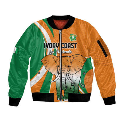 Custom Ivory Coast Football Sleeve Zip Bomber Jacket Les Elephants Spirit - African Pride