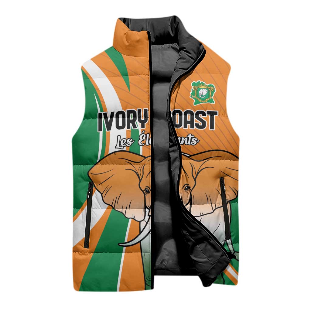 Custom Ivory Coast Football Sleeveless Puffer Jacket Les Elephants Spirit - African Pride