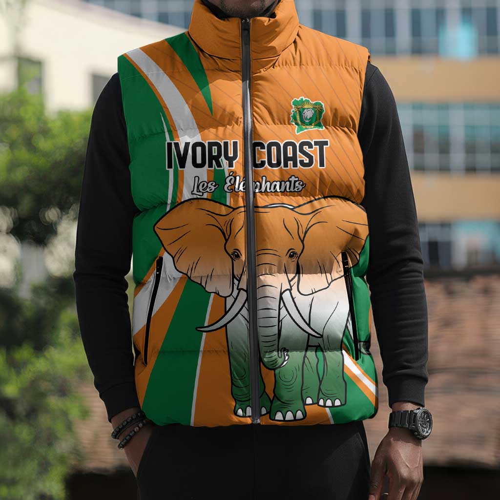 Custom Ivory Coast Football Sleeveless Puffer Jacket Les Elephants Spirit - African Pride